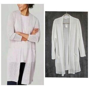 NWT J. Jill Eve Cardigan Open Front Long Line Linen Blend White XL